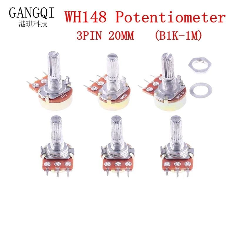 Potentiomètre à couplet unique WH148, 3 broches, 20MM, avec écrous, B1K B2K B5K B10K B20K B50K B100K B250K B500K B1M 1K 2K 5K 10K 100K, 5 pièces