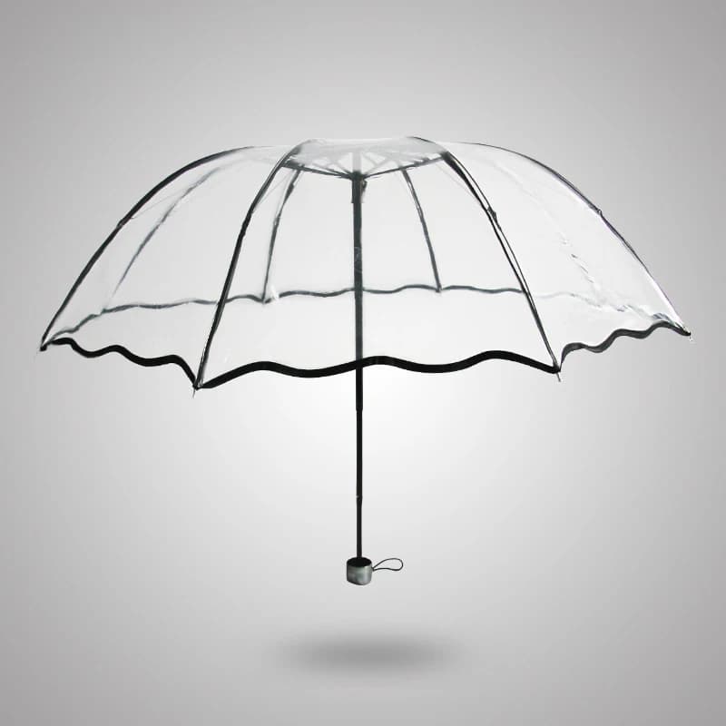 Parapluie Pliant Transparent Non existent pour Hommes et Femmes, Bord Ondulé, Coupe-Vent, Pluie, Plastique Transparent, Parasol Extérieur pour Dames