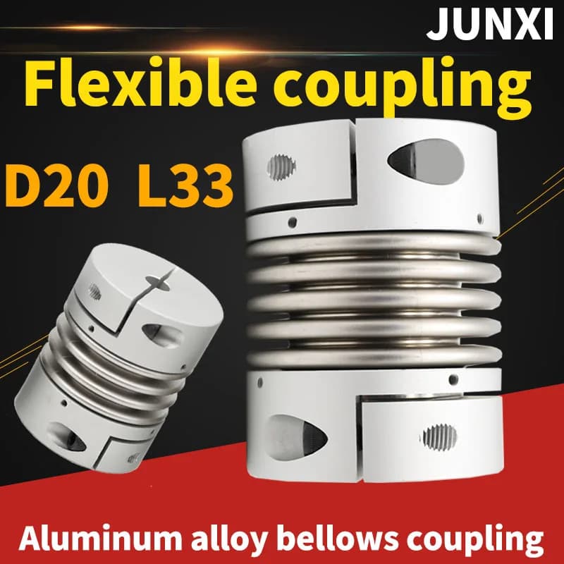 Accouplement à soufflet en alliage d'aluminium, vis de moteur d'impression élastique en acier inoxydable, accouplement à couple élevé avec rainure de clavette, CNC, D20, L33