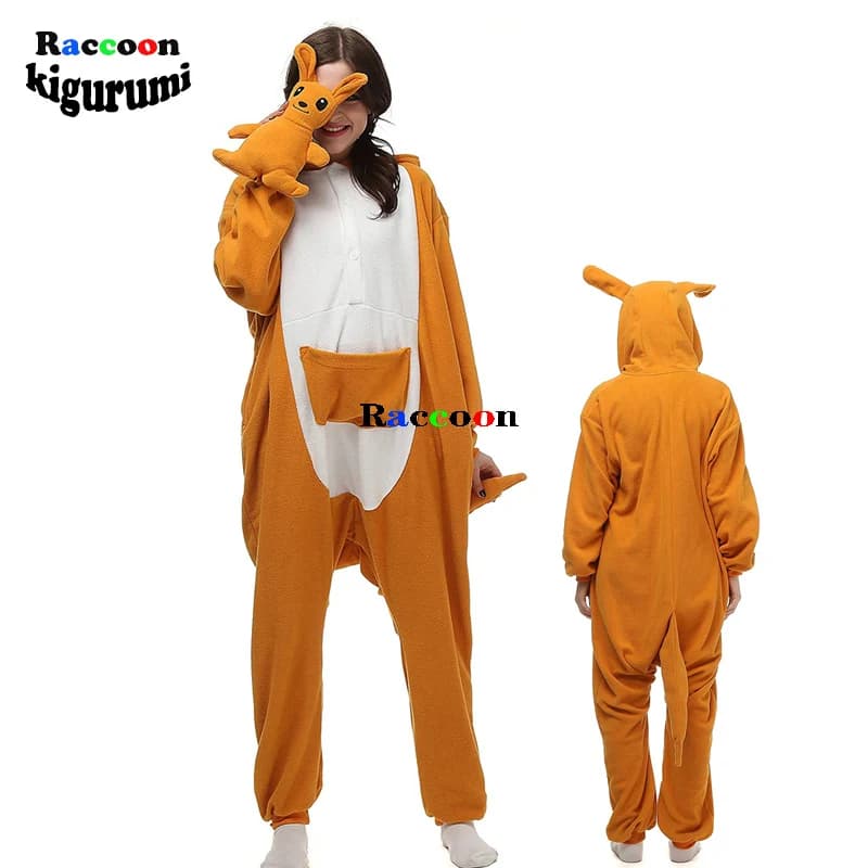 Hommes XXL kangourou dessin animé Pijamas Onesie adulte femmes fille vêtements de nuit une pièce Anime pyjama hiver flanelle tenue raton laveur Kigurum