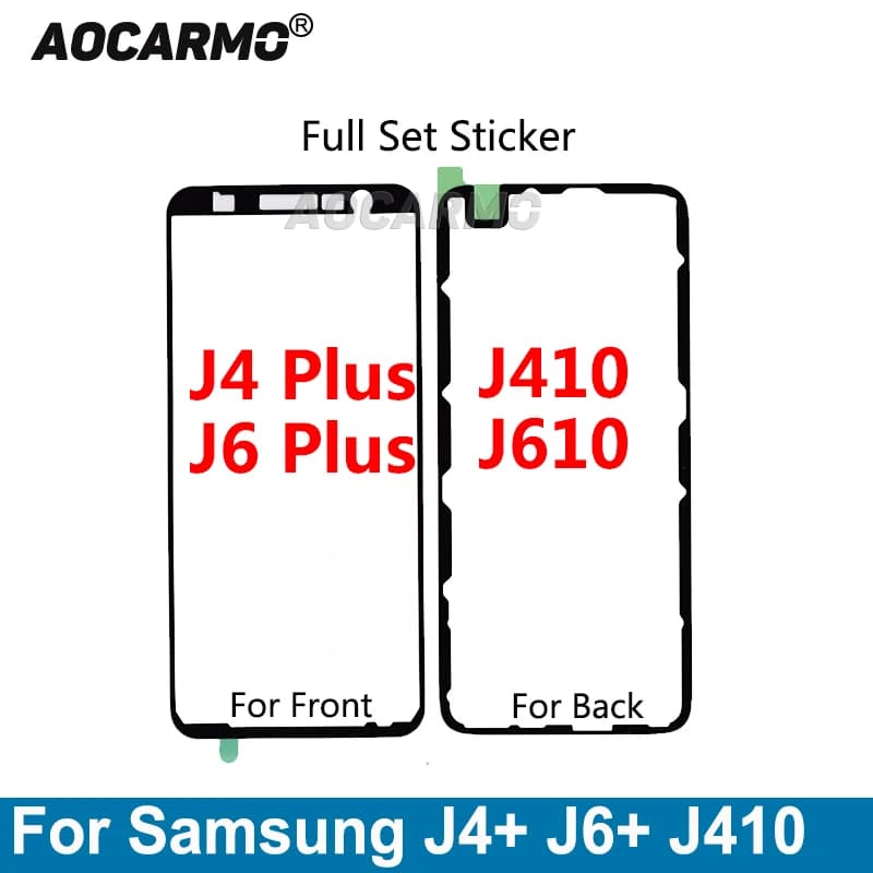 Aocarmo pour Samsung Galaxy J4 J6 Plus J410 J610 J4 + J6 + ensemble complet adhésif écran LCD bande arrière couvercle de batterie autocollant étanche