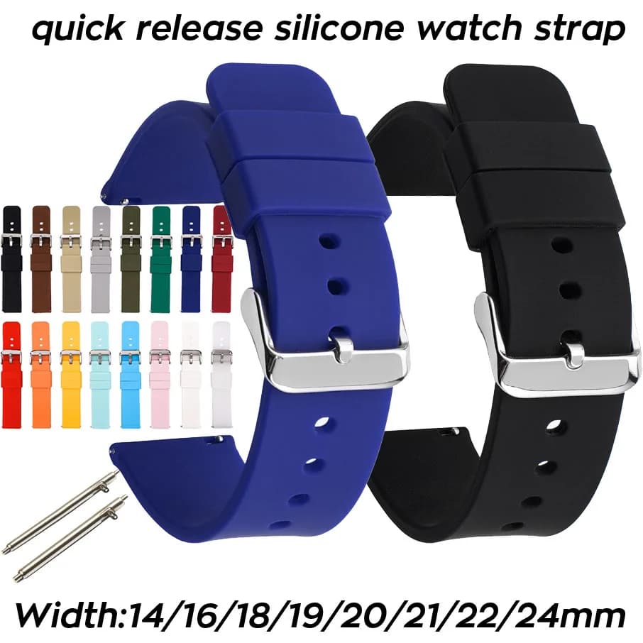 Bracelet de montre à dégagement rapide pour Huawei Smart Watch, bracelet en silicone pour Samsung Active Watch 14mm, 16mm, 18mm, 19mm, 20mm, 21mm, 22mm, 24mm, bracelet en caoutchouc