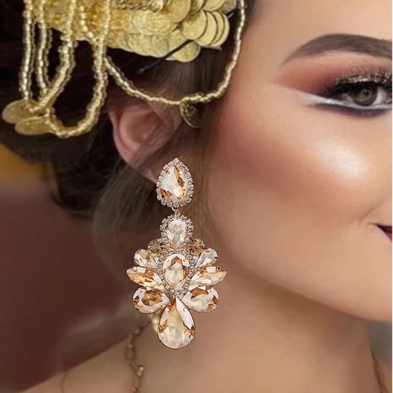 Boucles d'oreilles pendantes en cristal coloré pour femmes, accessoires de bijoux en biscuits, design Aretes, haute qualité, nouvelle mode, vente en gros