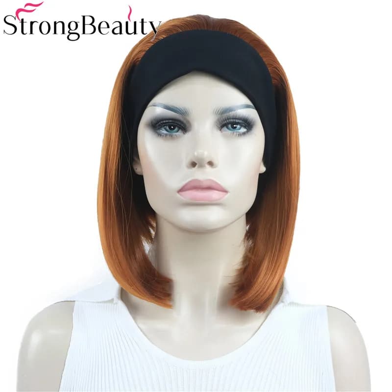 StrongBeauty-Perruque synthétique courte et lisse Bob 3/4, avec bande sauna, plusieurs couleurs, pour femmes