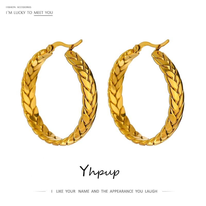 Yhpup déclaration chaîne en acier inoxydable boucles d'oreilles haute qualité 18 K plaqué métal or Bijoux de mode inhabituels Bijoux Ete cadeau