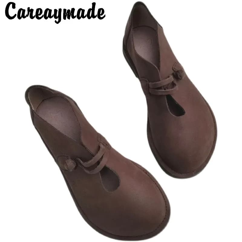Careaymade – chaussures en cuir véritable pour femmes, chaussures de bébé, grande tête, large, semelle plate et souple, respirantes, originales, faites à la main