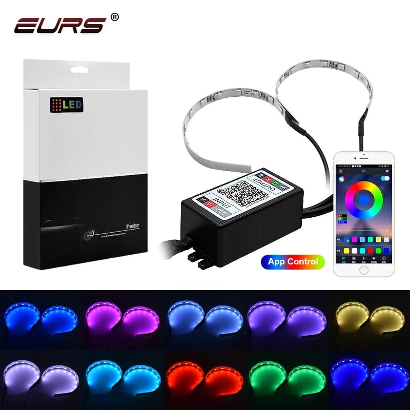 EURS voiture APP Bluetooth diable démon yeux RGB LED bande ange yeux lumière pour Auto moto phares Halo anneaux Kit 2.5 "2.8"