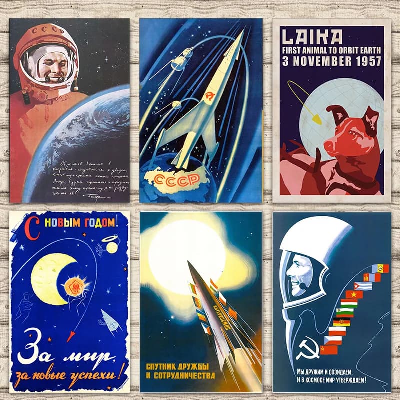 Affiche de l'Espace Soviétique, Chien LyJean-CCCP atus arin, Peinture sur Toile, Bar, Décoration de Maison, Cadeau