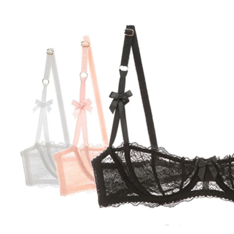 Soutien-gorge demi-tasse pour femmes, Lingerie Sexy, grande taille, Balconette transparente brodée, haut en dentelle, rouge, rose, blanc, noir