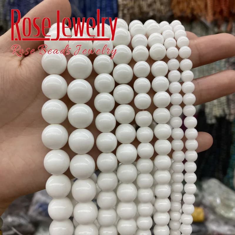 Perles d'agates blanches naturelles, Onyx blanc, perles rondes d'espacement lisses pour la fabrication de bijoux, accessoires de 4 6 8 10 12mm 15 pouces