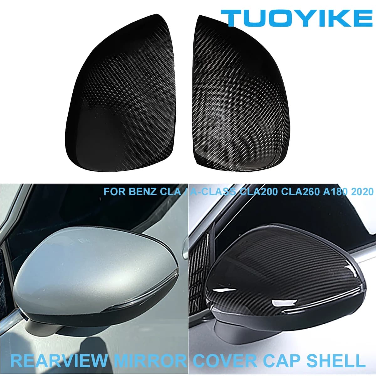 Couvercle de rétroviseur en Fiber de carbone véritable, coque autocollante pour Mercedes BENZ W118 CLA/classe A CLA2600 CLA260 A180 AMG 2020