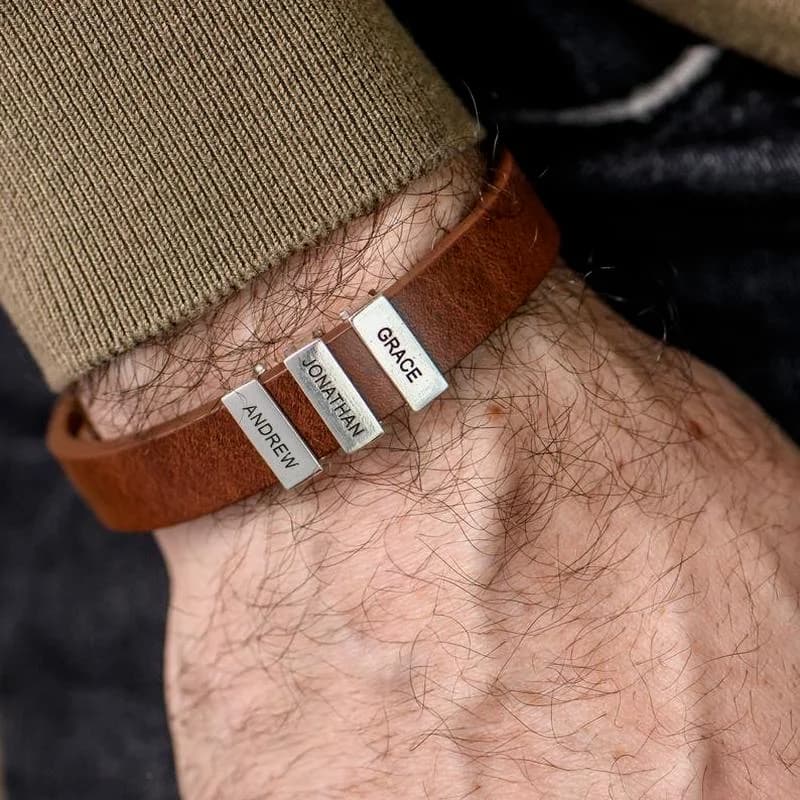 Bracelet Personnalisé avec Noms pour Homme, Marron, Noir, Blanc, Perles en Acier Inoxydable, Cadeau de ixdes Pères