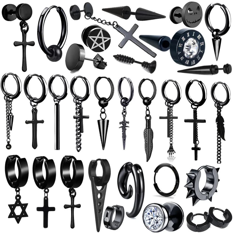 Boucles d'oreilles en acier inoxydable pour hommes et femmes, Punk noir, petit, Vintage, Hip Hop, bijoux, accessoires, boucles d'oreilles, vente en gros