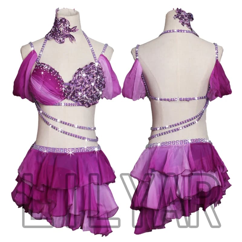 Nouvelle robe de danse latine, robe de compétition, robe de spectacle, robe de danse rose sexy dos nu personnalisée pour adulte