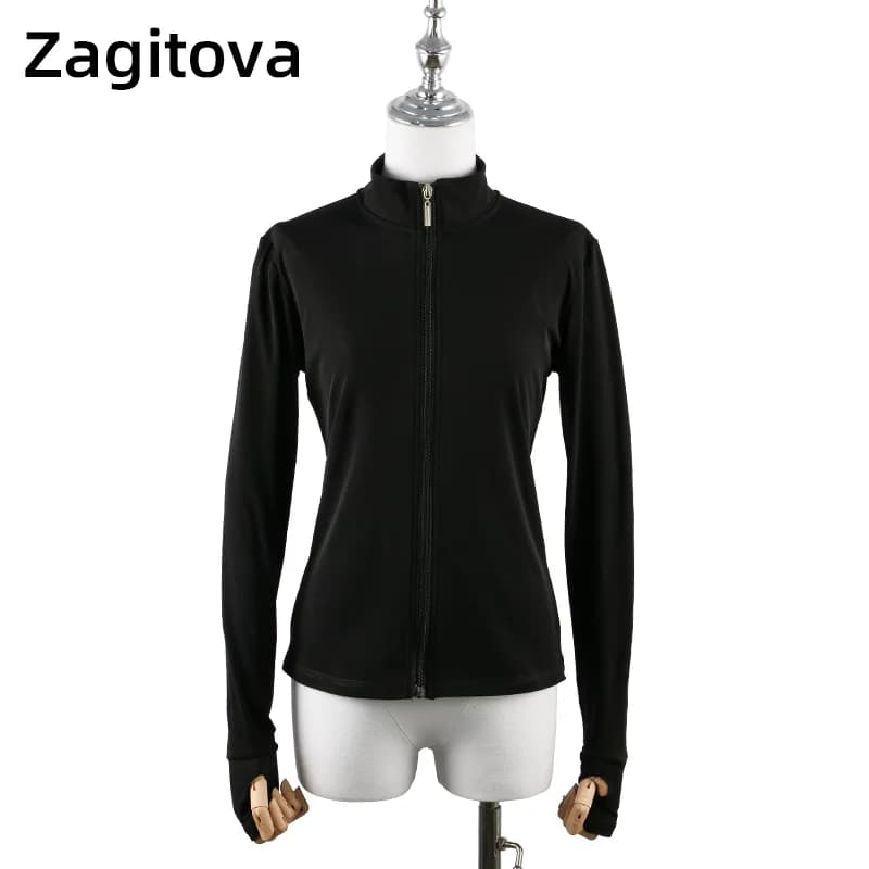 Tenue d'entraînement de patinage artistique pour enfants et adultes, veste de patinage personnalisée, tenue de performance pour filles, document solide noir