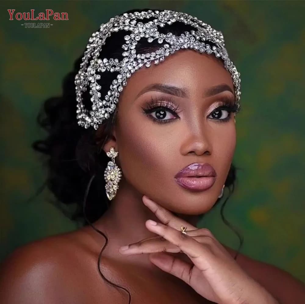 YouLaPan – bandeau complet en strass pour femmes, couvre-chef large, fait à la main, accessoires pour cheveux de mariage, HP243