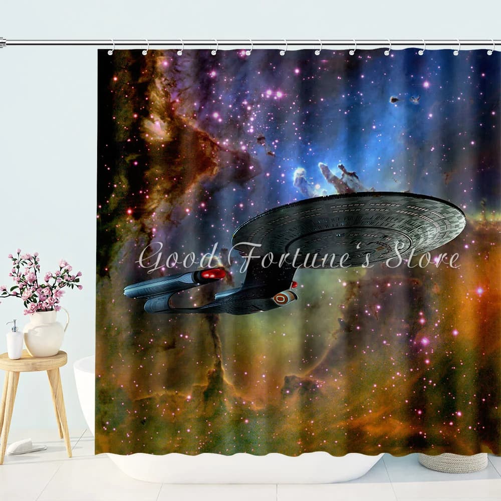 Rideau de douche Aliens vaisseau spatial galaxie
