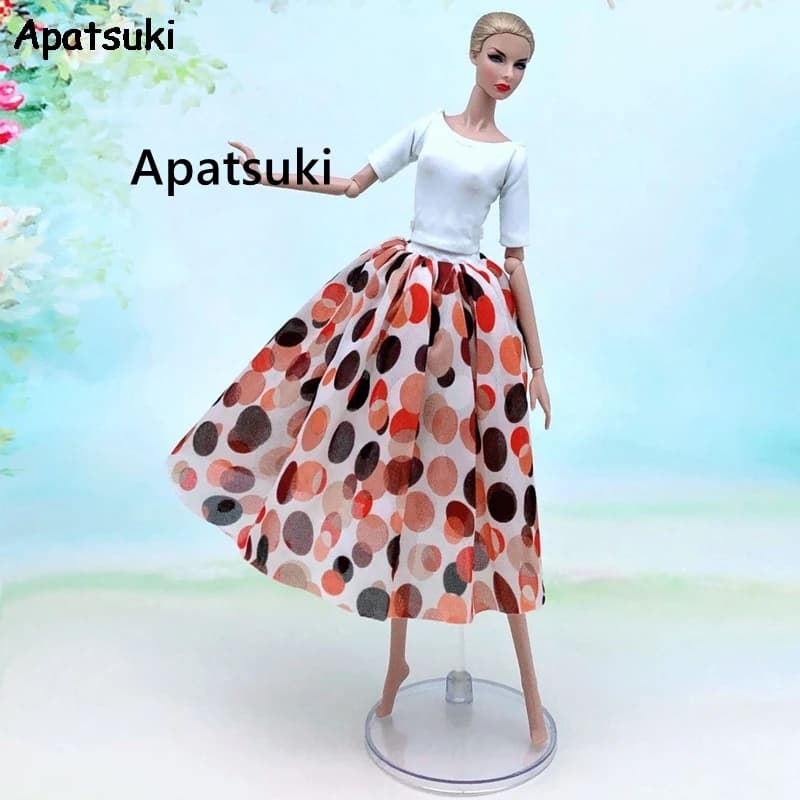 Tenues colorées pour poupée Barbie, ensemble de vêtements, chemise et jupe moyenne à Base blanche, à la mode, 1/6, accessoires de jouets