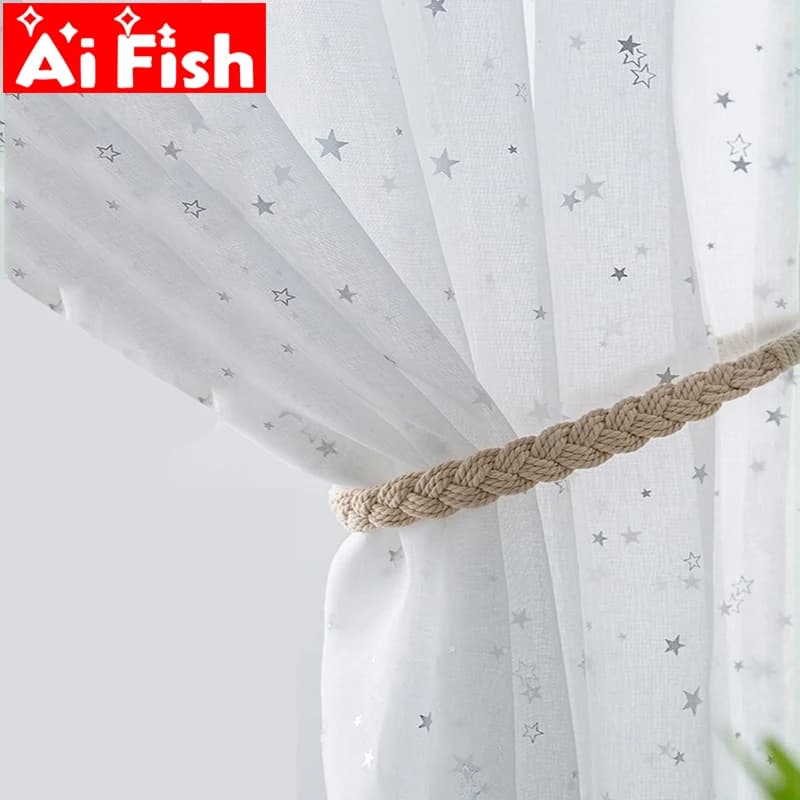 Rideaux en Tulle blanc brillant, étoile argentée, pour salon, fil moderne assorti avec tout, avec rideaux de fenêtre transparents pour l'ameublement de la chambre à coucher # 40