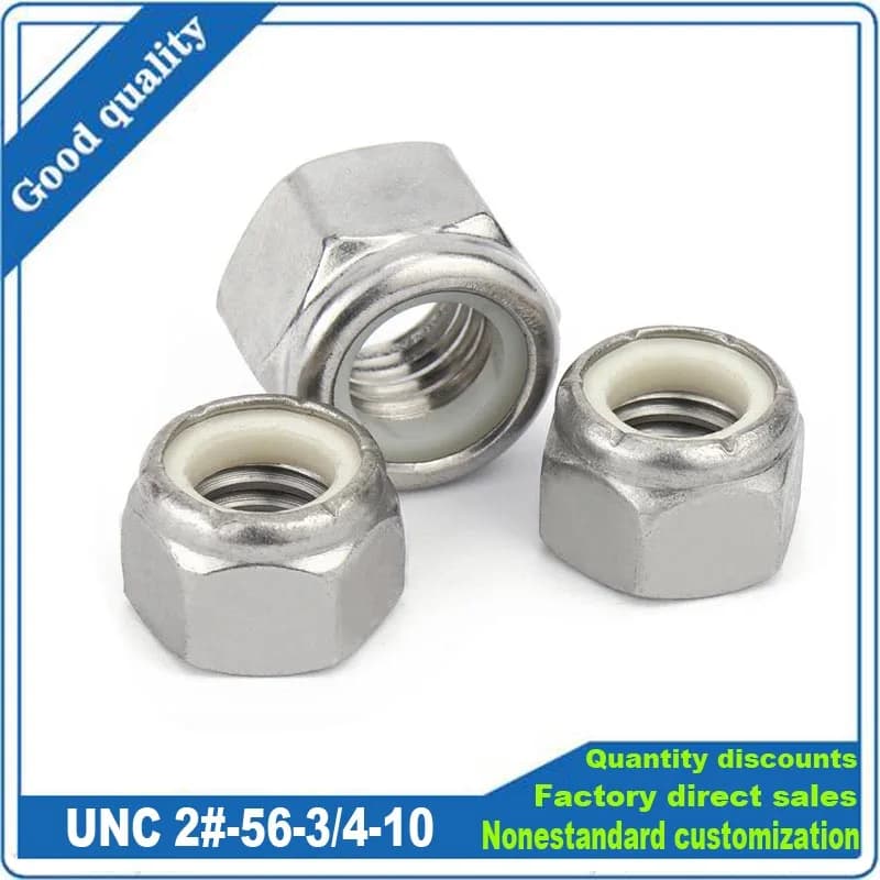 1/25 pièces UNC/UNF 2 4 6 810 # Écrou de blocage hexagonal en Nylon, en acier inoxydable 1/4 5/16 3/8 7/16 à 3/4-16 304, écrou de blocage Nylock autobloquant