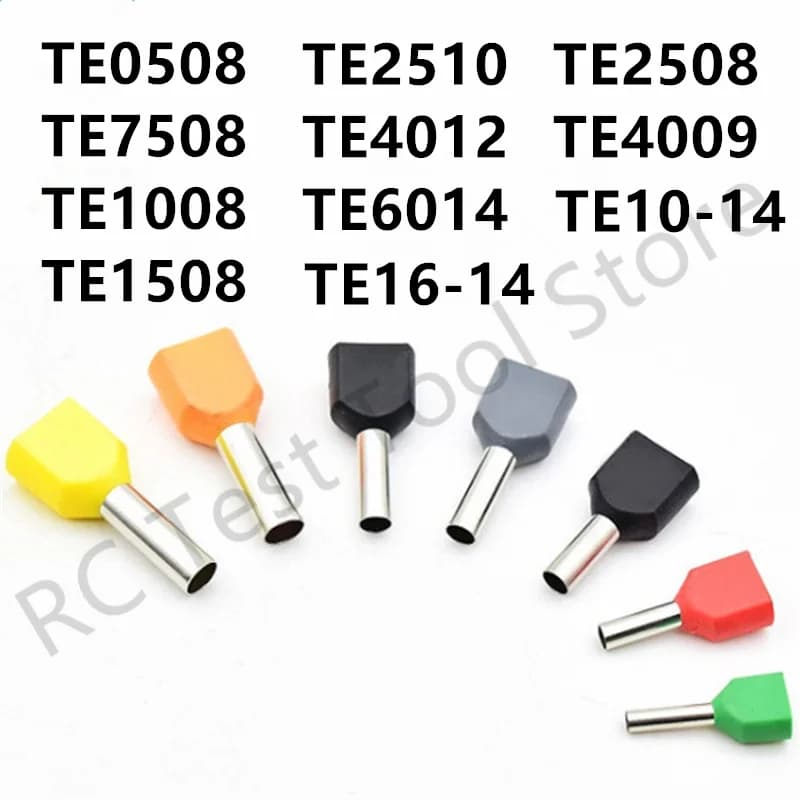100PCSTE0508 TE1008 TE1508 TE2508 TE6014 Double tube 0,5~6,0 mm2 à extrémité pressée à froid, double fil, en forme de tube, isolé, terminal tubulaire