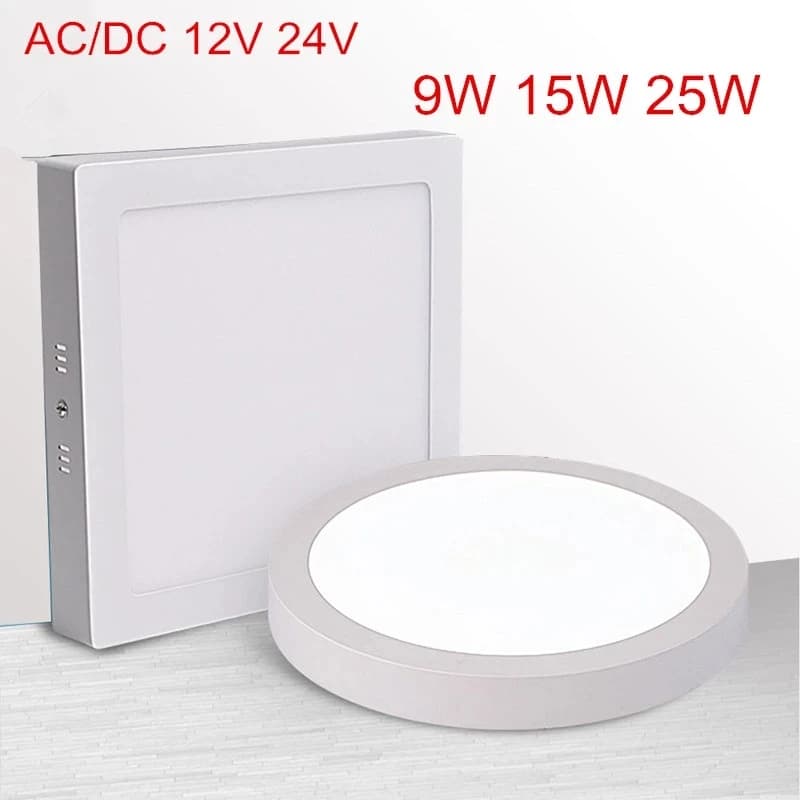Panneau lumineux LED 9W 15W 25W, Downlight rond/carré AC/DC 12V 24V, lampe de plafond à LED pour éclairage de cuisine et de salle de bains