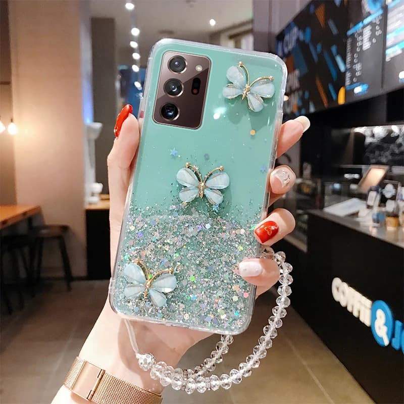 Étui de luxe scintillant avec lanière en silicone pour Samsung Galaxy S26 S24 Ultra S23 S22 Plus S21 S25 FE A55 A35 A16 A56