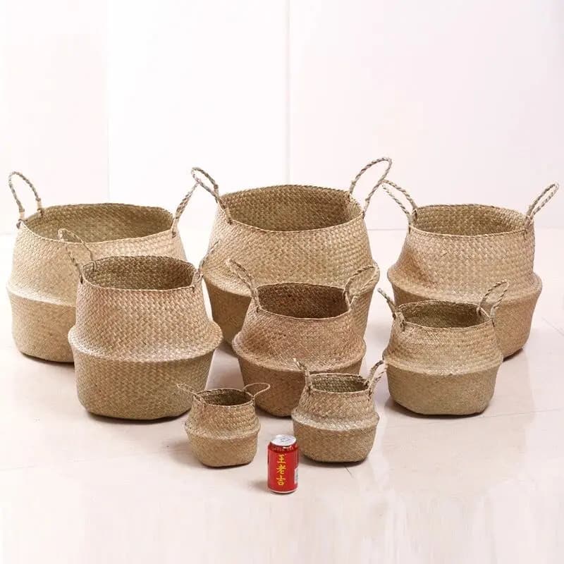 Zerolife-panier en osier d'algues pour tissu sale, ensemble de rangement de linge, tissé à la main, Pot de plante de fleur, Cesta de jardin domestique Mimbre