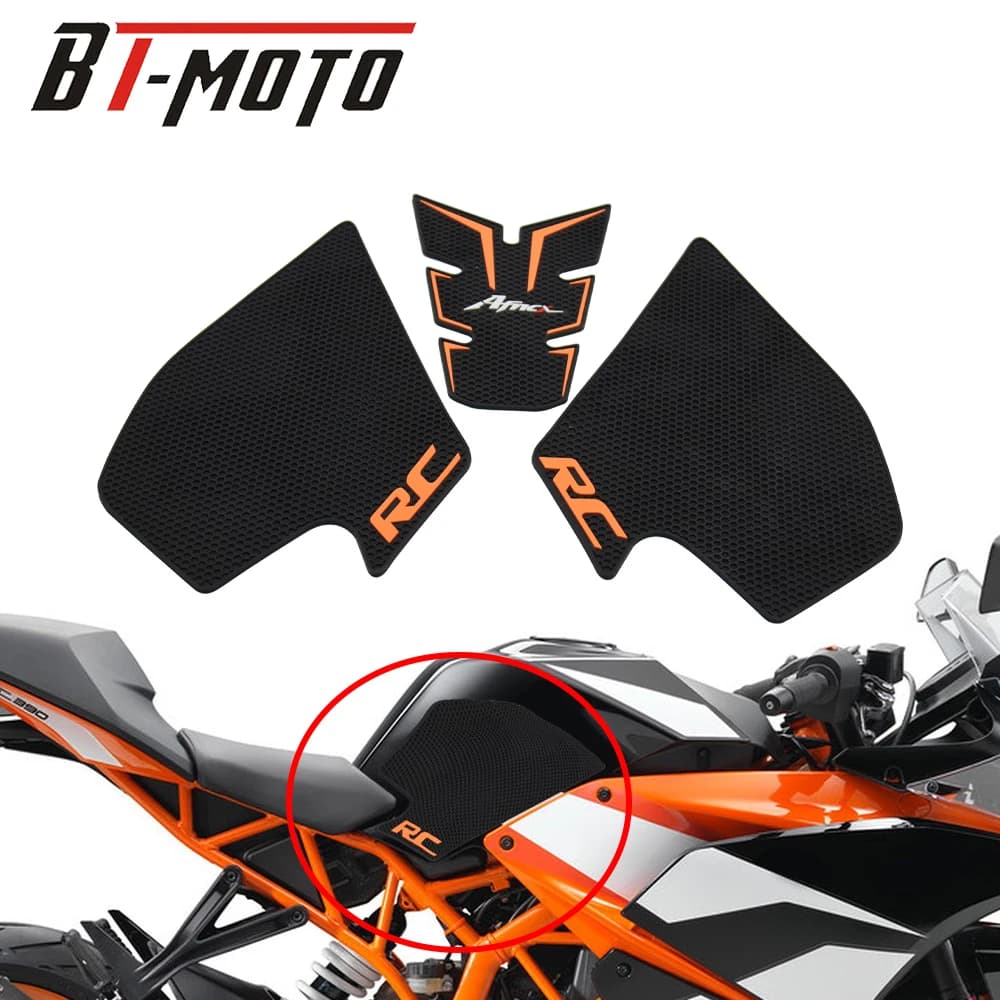 Autocollants de Protection pour réservoir en caoutchouc Orange, adhésifs antidérapants pour Traction latérale du genou, adaptés à la moto 390RC RC390 RC 390