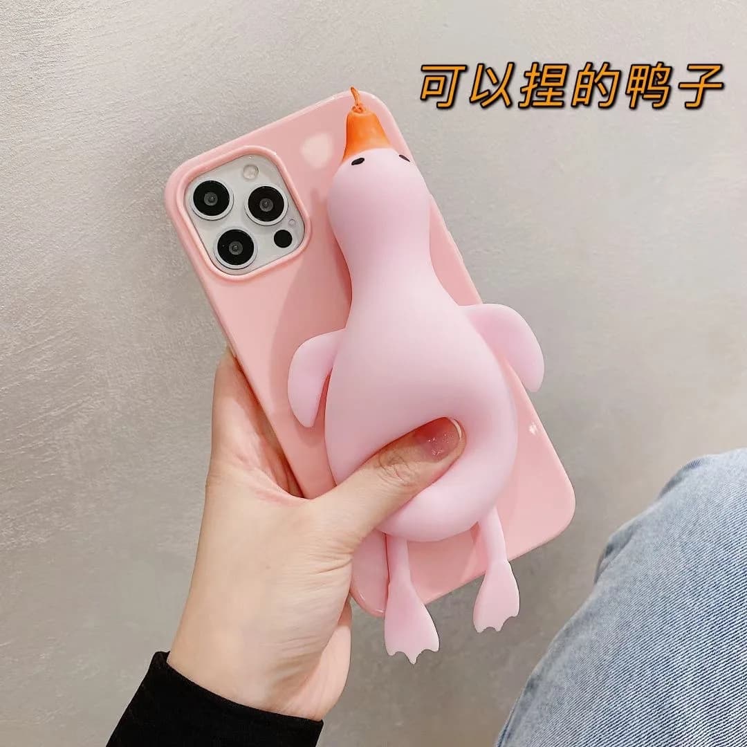 Coque de téléphone mignonne en silicone souple à motif de canard de dessin animé, couverture arrière rose jaune pour iPhone 12 11 Pro Max Poly XS 7 8