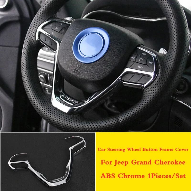 Cadre de bouton de volant de voiture ABS carbone/chrome, garnitures, accessoires d'intérieur automobile pour Jeep Grand Cherokee 2014 à 2017