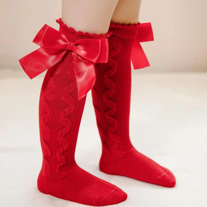 Nouvelles chaussettes pour filles avec gros nœuds, chaussettes de princesse hautes jusqu'au genou pour bébés filles, chaussettes en coton pour enfants, chaussettes longues pour enfants, Noël