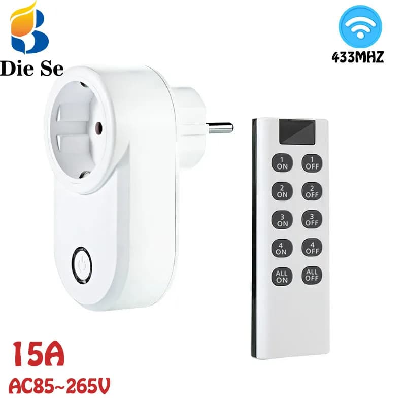 Prise intelligente universelle avec télécommande, prise ue, transmetteur 433mhz, 220V, 15a, interrupteur de prise électrique Programmable pour résidentiel