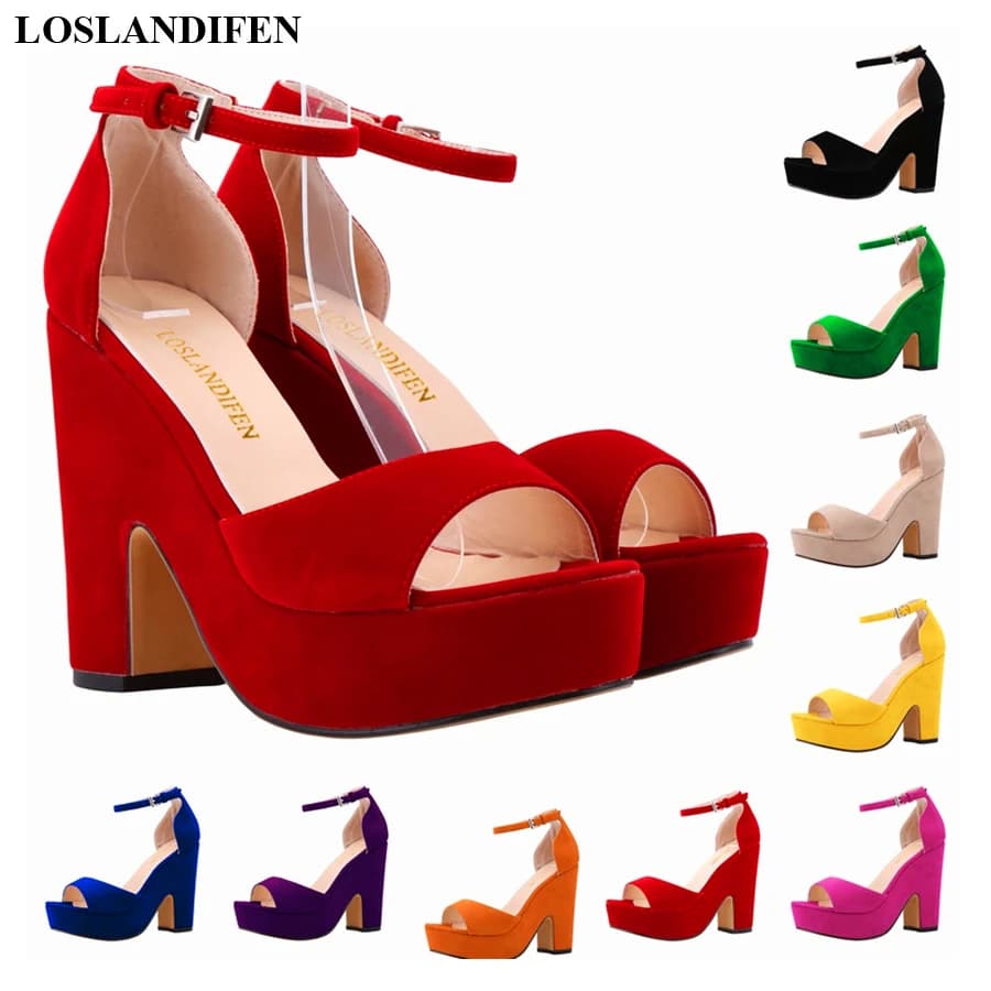 Sandales Gladiateur à Talons Hauts et Épais pour Femme, Chaussures Décontractées à Semelle Compensée, Couleur Unie, Collection Été 2025