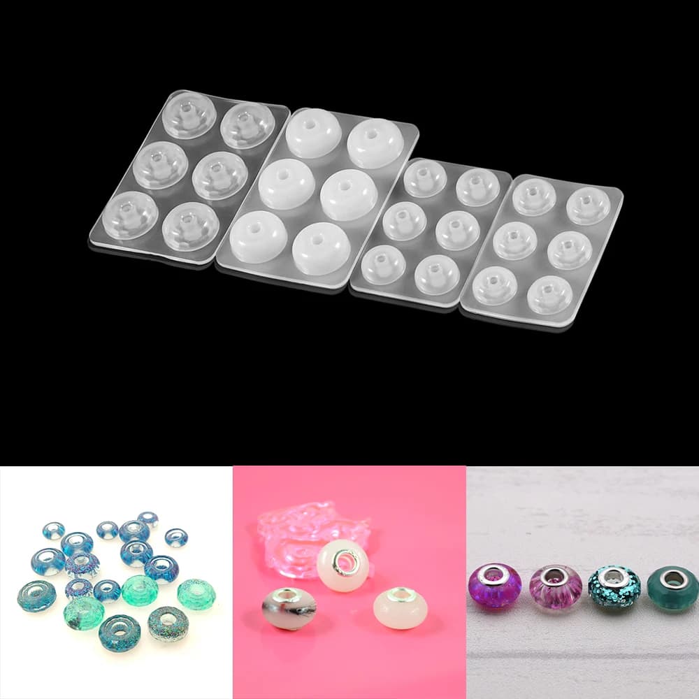 Perles plates en résine époxy, 1 pièce, grand trou, perle, moule en Silicone, adapté pour collier, Bracelet, bricolage, résine, accessoires de fabrication de bijoux