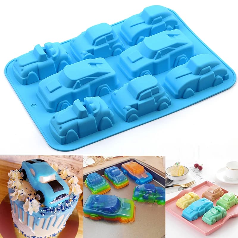 Moule en Silicone pour voiture, pour la cuisson de bougies à savon 3D, plateau à glaçons, outils de décoration de gâteaux pour fête d'anniversaire pour enfants, garniture de Cupcake