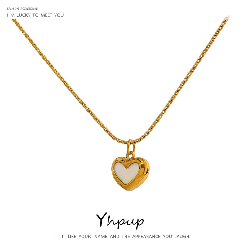 Yhpup mignon coeur coquille naturelle pendentif collier 18 K plaqué acier inoxydable collier cadeau bijoux бижутерия для ж dikщин