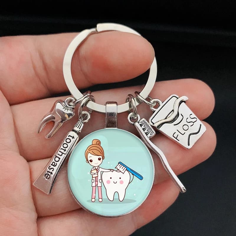 Porte-clés en verre dentaire pour dentiste, cadeau pour assistant dentaire, soins dentaires, nouvelle collection 2021.
