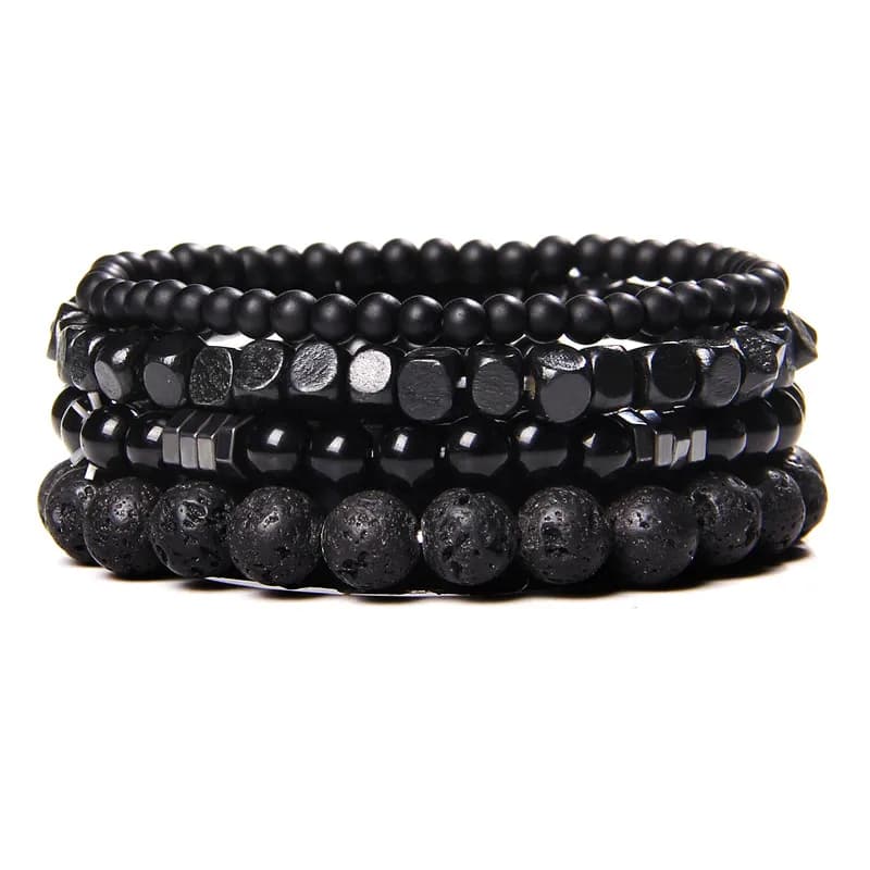 Mode pierre naturelle perles hommes Bracelet multicouche noir lave Onyx perles charme Punk Bracelet bracelets femmes bijoux Couples cadeau
