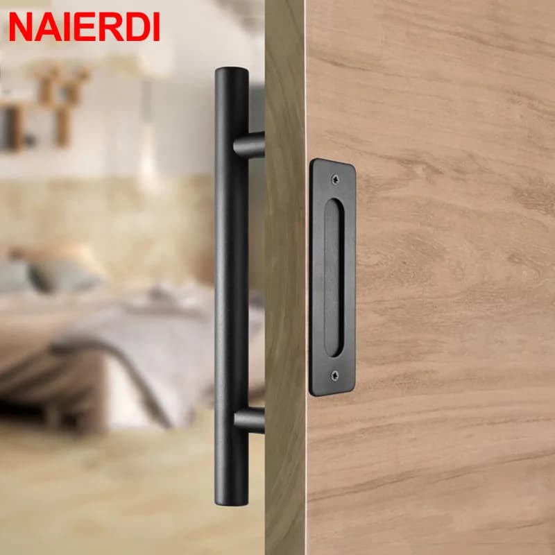 NAIERDI – poignée de porte coulissante de grange de 12 pouces, poignées de porte en bois à tirer et affleurante, grande quincaillerie de porte rustique à deux côtés