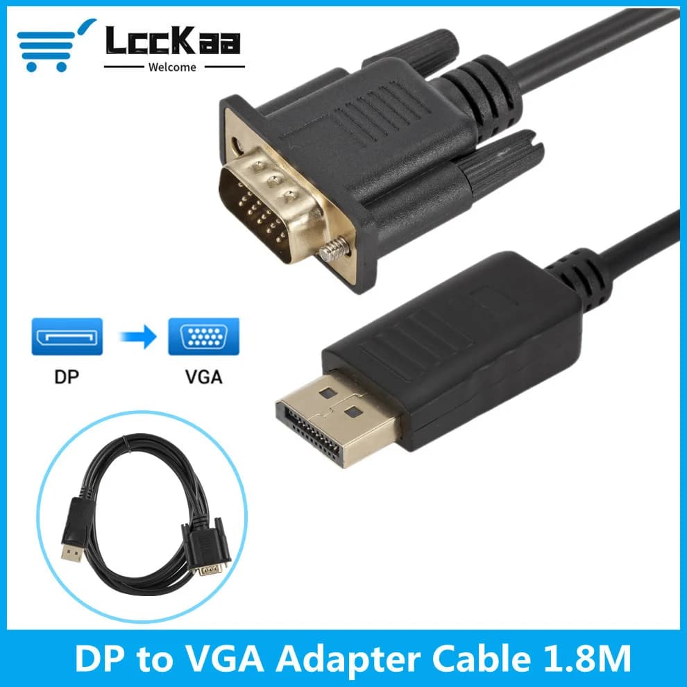 DisplayPort – câble adaptateur DP vers VGA mâle vers mâle de 1.8m, convertisseur pour ordinateur portable, moniteur HDTV, projecteur