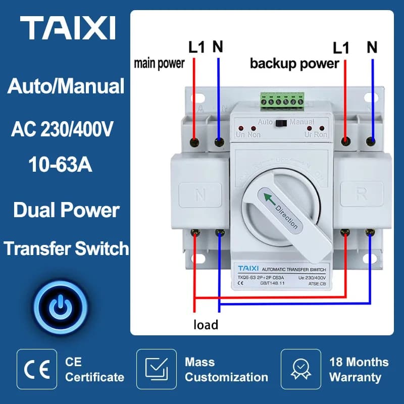 Commutateur de transfert automatique ATS double puissance MCB 2P 4P commutation automatique/manuelle des disjoncteurs MCB 63A 32A