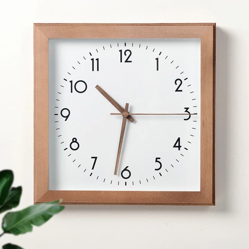 Horloge murale carrée japonaise simple, salon, Lisheng, rétro, nordique, moderne, bois massif, silencieux