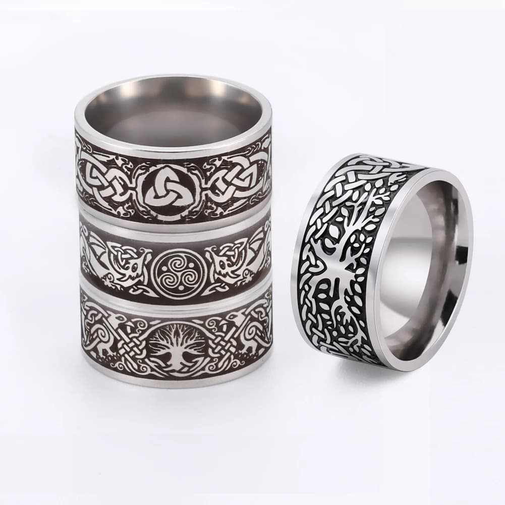 Bague de défense de dragon de style viking vintage pour hommes et femmes, anneau de doigt de couple, noeud d'amour nordique, punk, hip hop, rock, arbre de vie, loup, cadeau