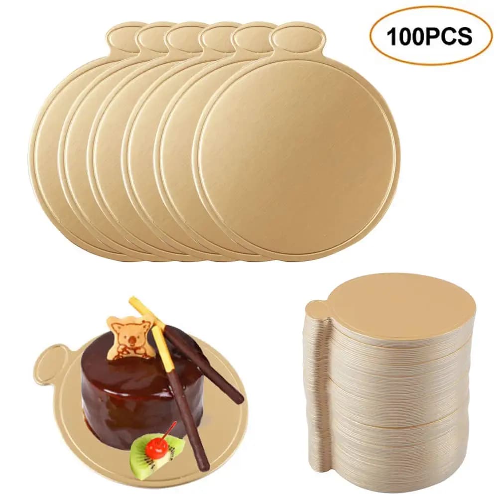 Mini planches à gâteaux en carton, 100 pièces/paquet, papier multi-formes, base dorée, kit décoratif de fête