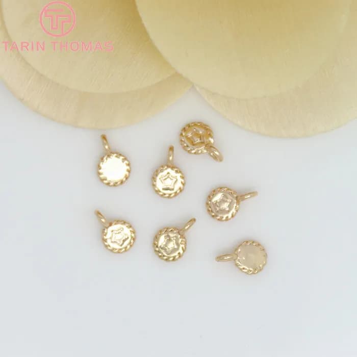 (824)10 pièces 4.5x7MM 24K Champagne couleur or plaqué laiton petite étoile ronde breloques de haute qualité bijoux à bricoler soi-même accessoires