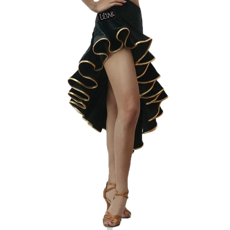 Robe de concours de danse latine pour adultes, robe de performance, jupe noire, nouveau