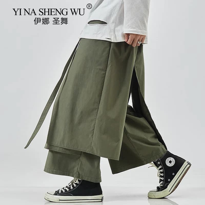 Pantalon sarouel Kimono de Style japonais Haori pour hommes, Vintage, jambes larges, jogging ample, pantalon droit, Costumes de samouraï pour adultes