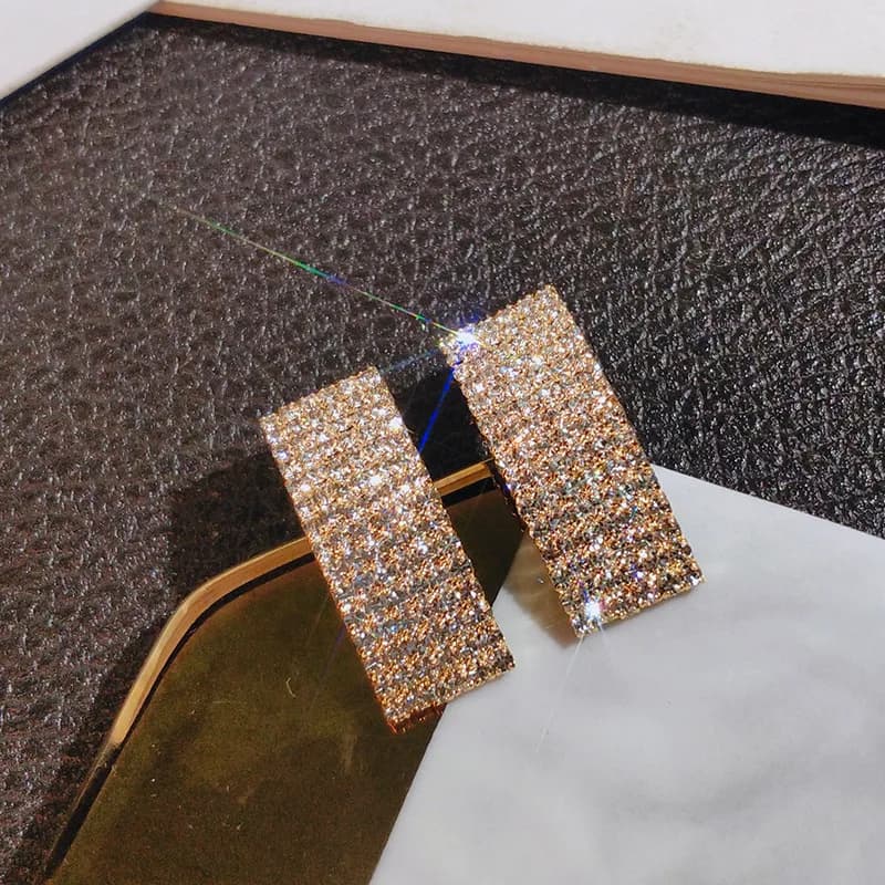 Boucles d'oreilles à clous en or jaune 14K pour femmes, bijoux fins, carrés, Rock, Pary, bureau, Club, luxe, à la mode