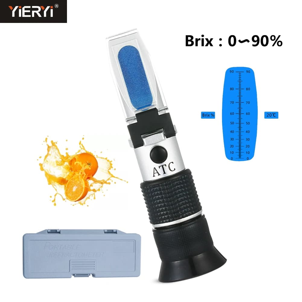 Réfractomètre Brix Portable 0-90%, compteur de teneur en sucre portatif pour jus de fruits, soupe, testeur d'index liquide, Instrument de mesure